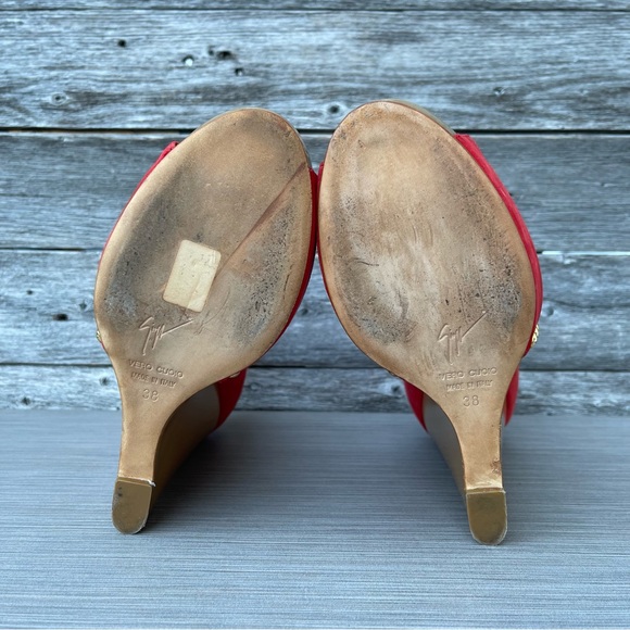 Giuseppe Zanotti Red Suede Wedge Pumps - Picture 9 of 11